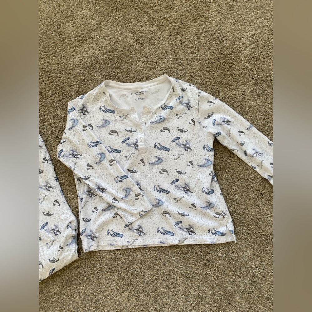 COTTON JEWEL Women's Printed Two-Piece Pajama Set in White and Blue - Picture 10 of 10